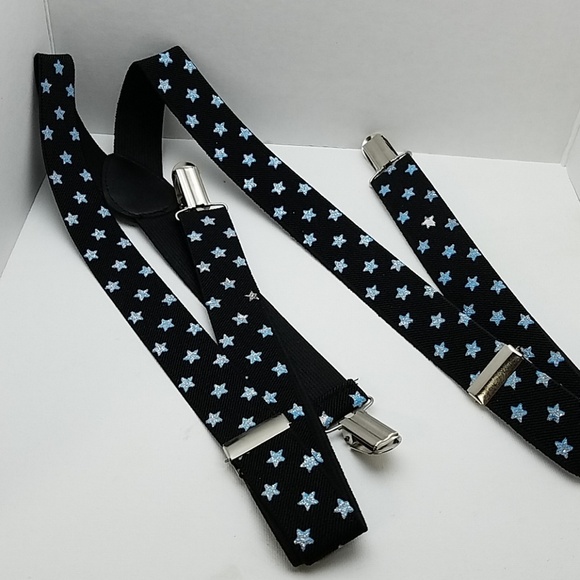 Suspenders Black With Blue Glittered Stars - Picture 1 of 1